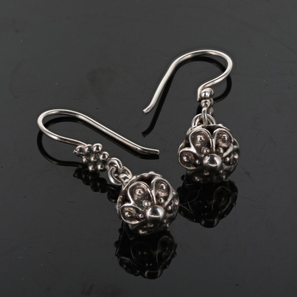 Sterling silver bali style sculpted bead earrings. sculpted sterling beads